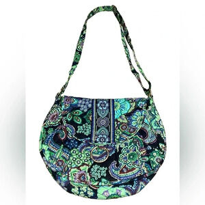 Vera Bradley quilted shoulder bag in vibrant greens and blues.